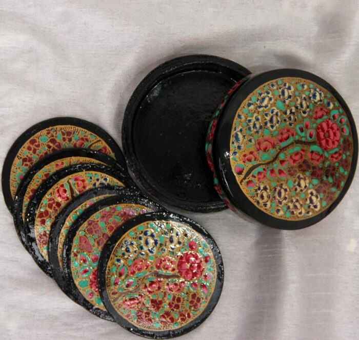 Set of 6 Paper Mache Tea Coasters with Box - Image 2