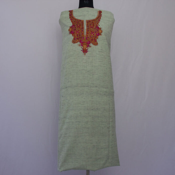 Pastel Green Khadi Cotton 3pc Suit with Sozni Handwork - Image 2
