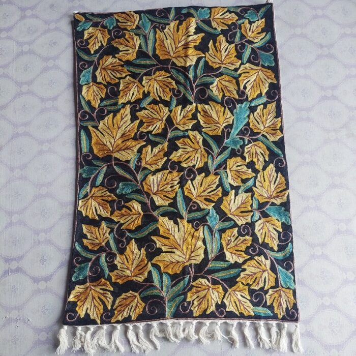 Kruhun Chinar Leaf Silk Handmade Chainstitch Wall Hanging 3x2ft