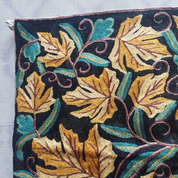 Kruhun Chinar Leaf Silk Handmade Chainstitch Wall Hanging 3x2ft - Image 2