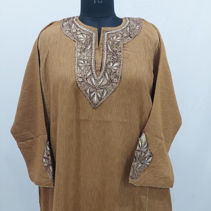 Light Brown Tilla Cotton Pheran