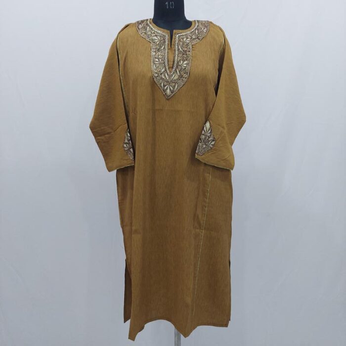 Light Brown Tilla Cotton Pheran - Image 2