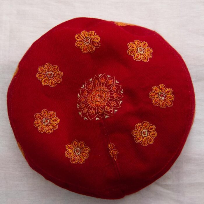 Maroon Pure Pashmina Hand Sozni Cap - Image 3