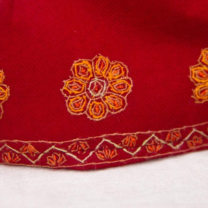 Maroon Pure Pashmina Hand Sozni Cap - Image 2