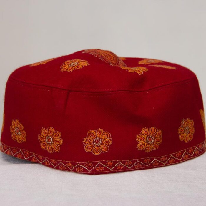 Maroon Pure Pashmina Hand Sozni Cap