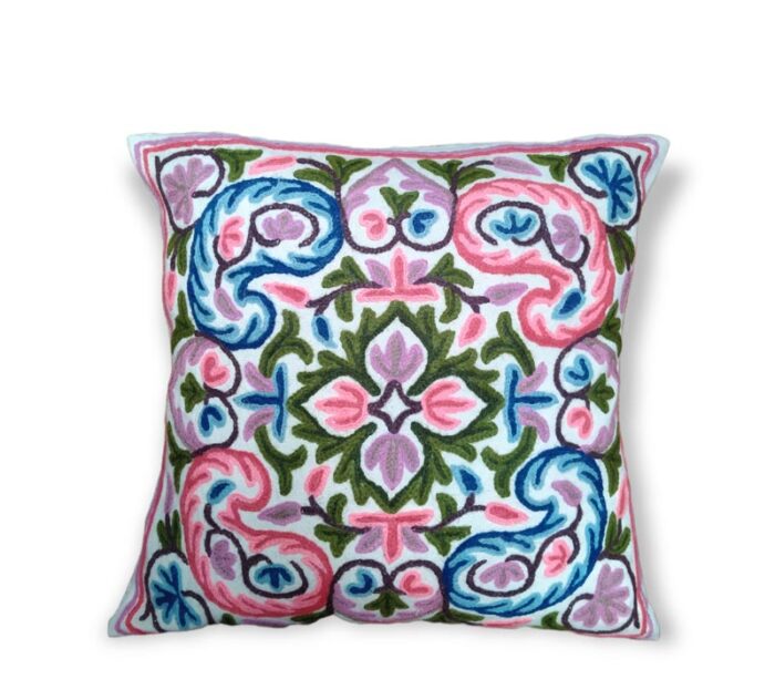Mughlai Embroidered Crewel 16×16 Cushion Cover