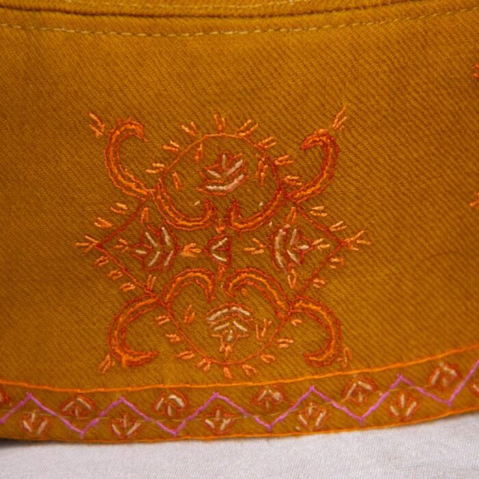 Mustard Pure Pashmina Hand Sozni Cap - Image 3