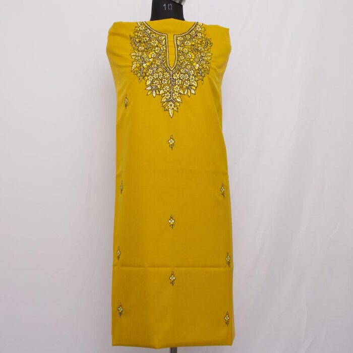 Light Mustard Cotton 2pc Suit with Paper Mache Sozni Handwork - Image 2