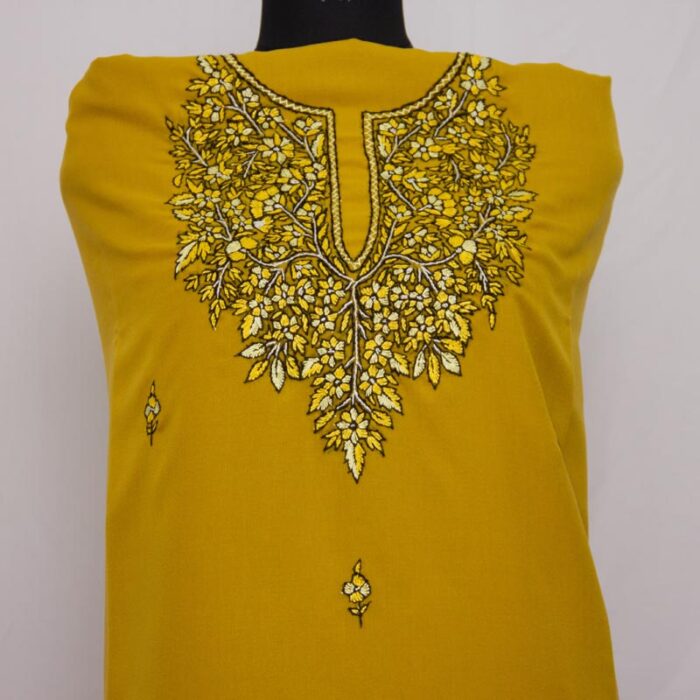 Light Mustard Cotton 2pc Suit with Paper Mache Sozni Handwork
