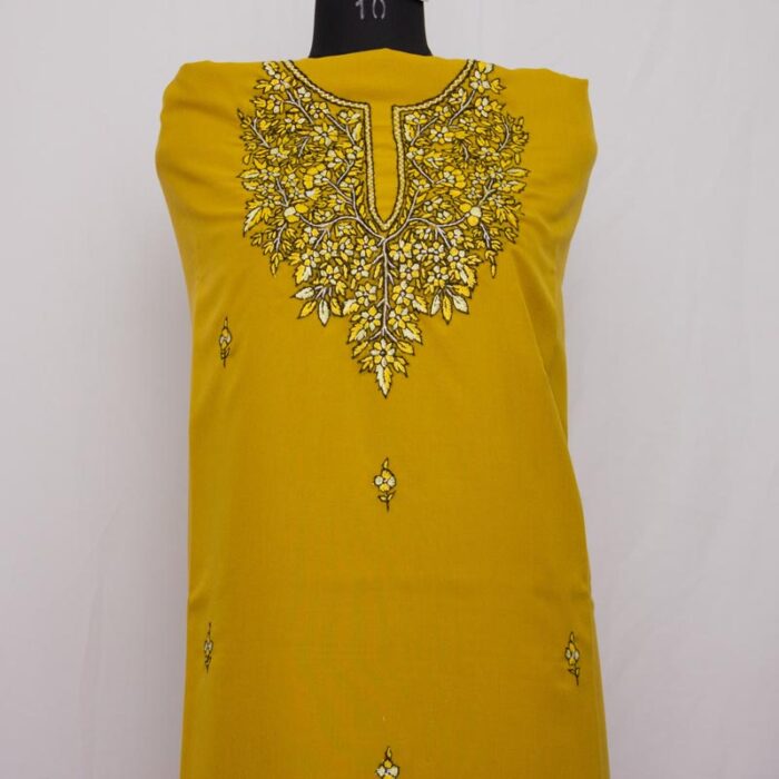 Light Mustard Cotton 2pc Suit with Paper Mache Sozni Handwork - Image 3