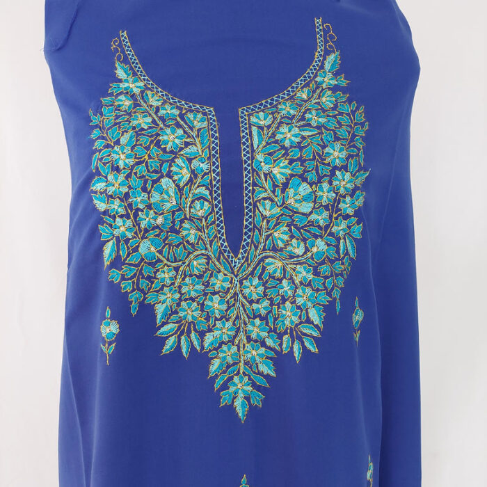 Blue Cotton 2pc Suit with Kashmiri Paper Mache Sozni Handwork