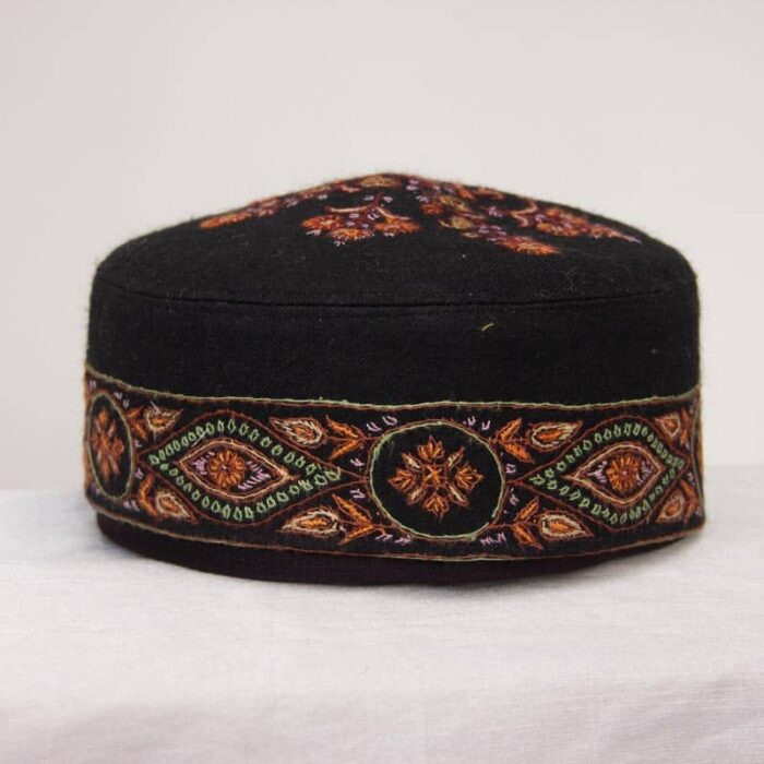 Black Pure Pashmina Hand Sozni Cap