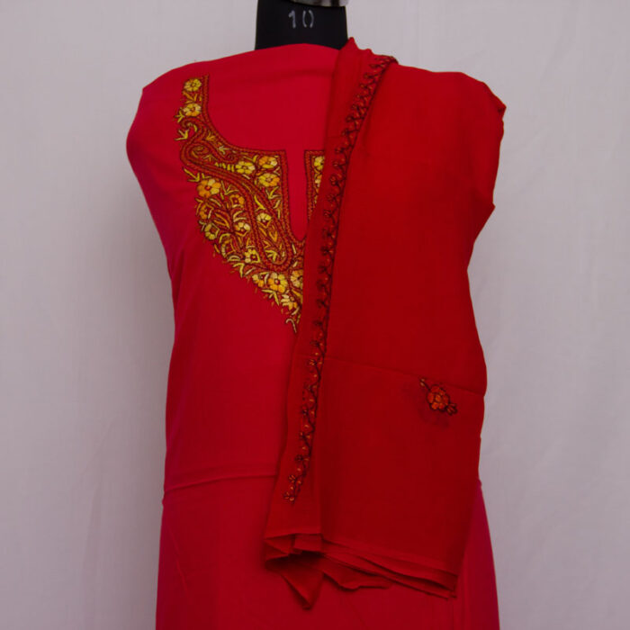 Pink Rayon Cotton 3pc Suit with Kashmiri Sozni Handwork