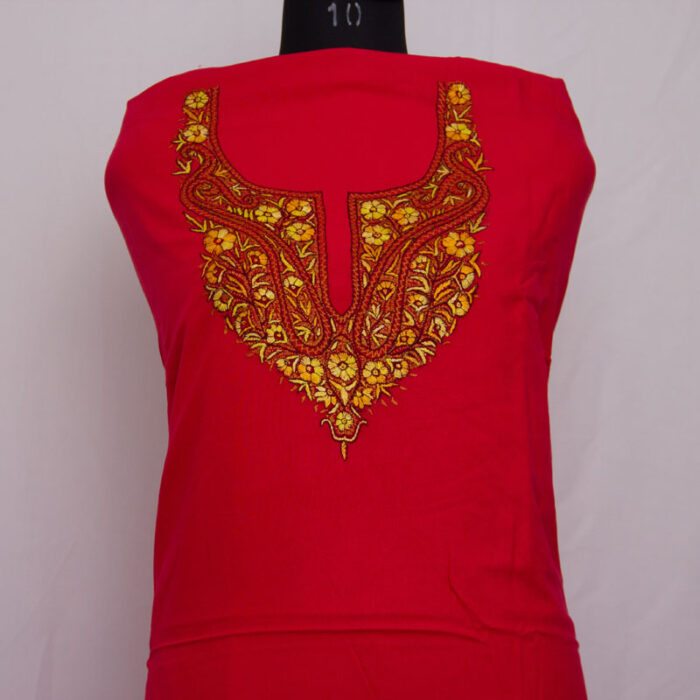 Pink Rayon Cotton 3pc Suit with Kashmiri Sozni Handwork - Image 2