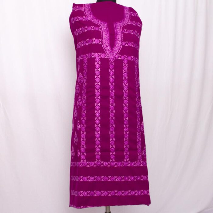 Purple Cotton 2pc Suit with  Kashmiri Aari Handwork - Image 3