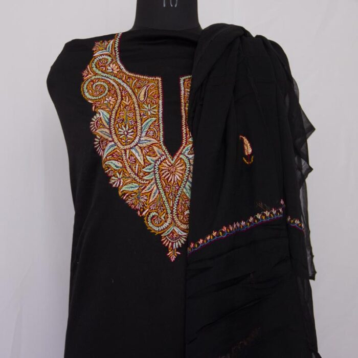 Black Rayon Cotton 3pc Suit with Sozni Handwork