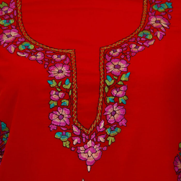 Orange Red Cotton 2pc Suit with Paper Mache Sozni Handwork - Image 2