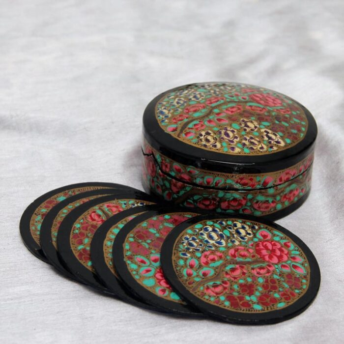 Set of 6 Paper Mache Tea Coasters with Box