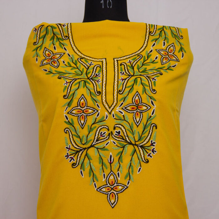 Yellow Cotton 2pc Suit with Kashmiri Aari Handwork - Image 2