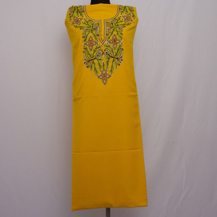 Yellow Cotton 2pc Suit with Kashmiri Aari Handwork