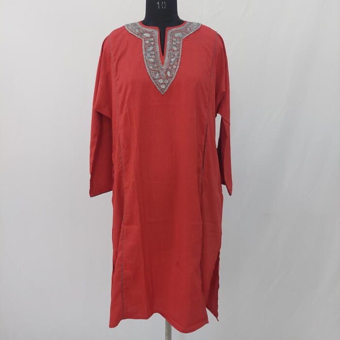 Red Tilla Cotton Pheran - Image 2