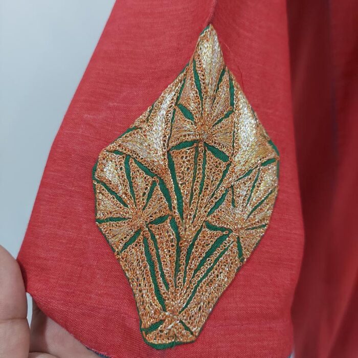 Red Tilla Cotton Summer Pheran - Image 4