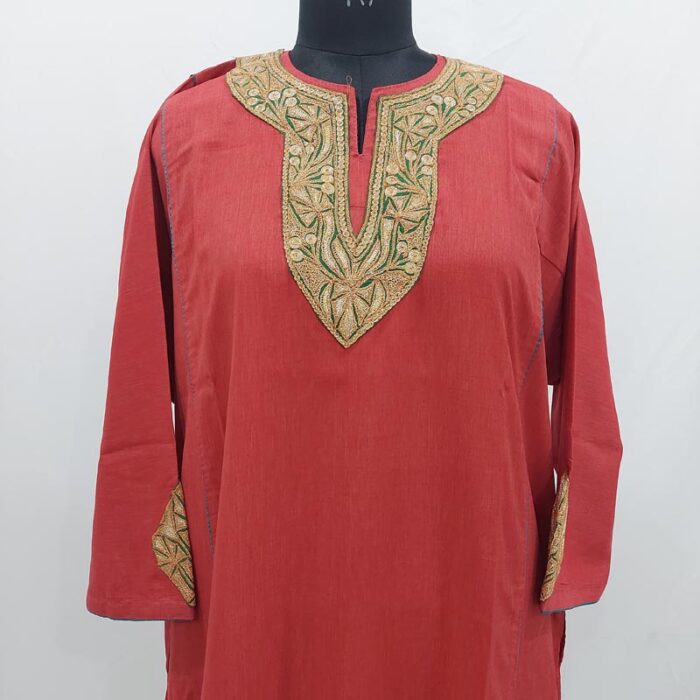 Red Tilla Cotton Summer Pheran