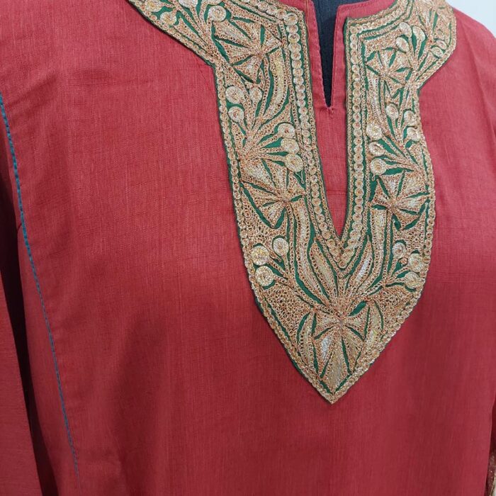 Red Tilla Cotton Summer Pheran - Image 2