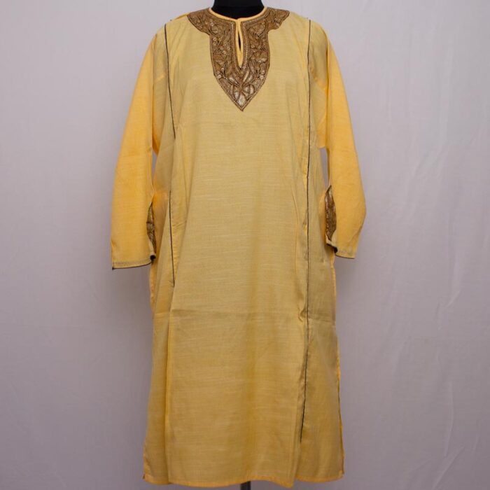 Light Yellow Tilla Cotton Summer Pheran - Image 2