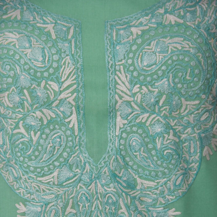 Light Green Cotton 2pc Suit with Kashmiri Aari Handwork - Image 2