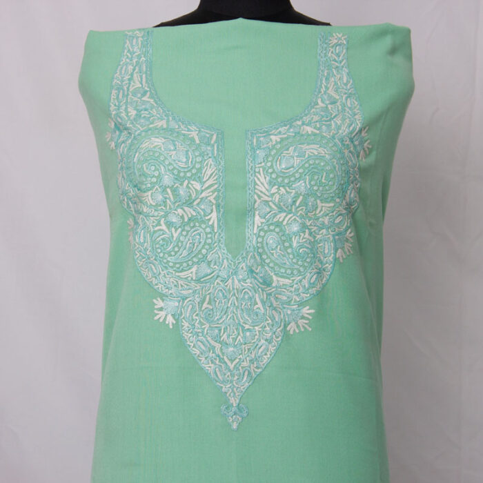 Light Green Cotton 2pc Suit with Kashmiri Aari Handwork