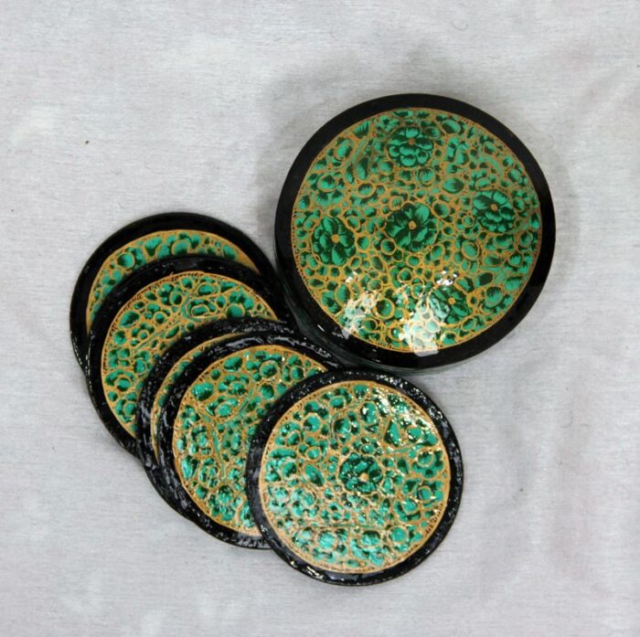 Set of 6 Paper Mache Green Tea Coasters with Box - Image 2