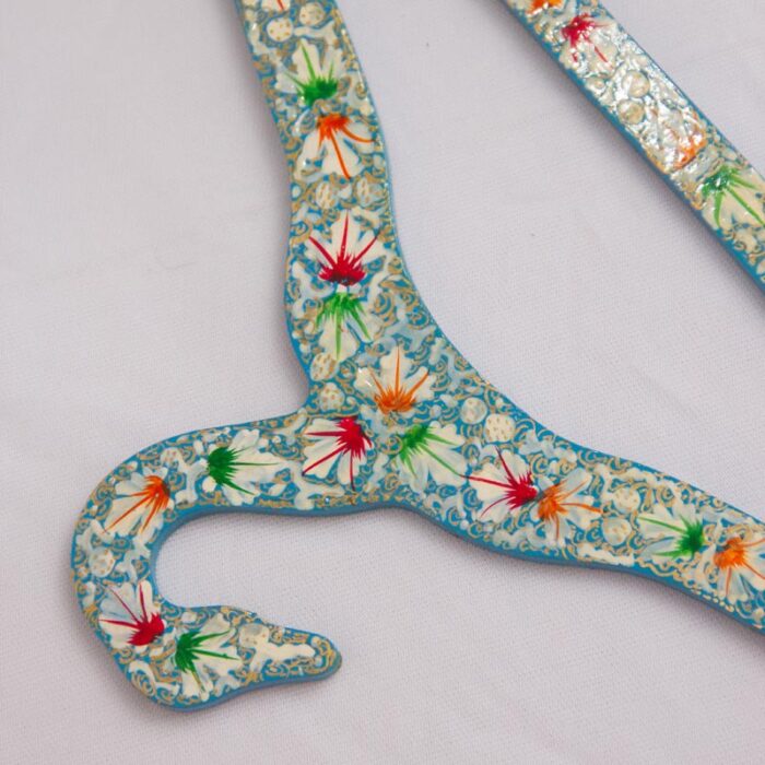 Blue Handmade Floral Paper Machie Cloth Hanger Pair - Image 3