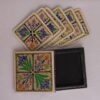 Cream Floral Design Handcrafted Paper Machie Square Coaster Set With Box