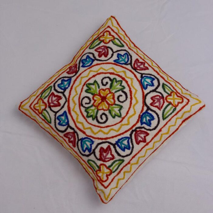 White Crewel Cushion Cover 12×12