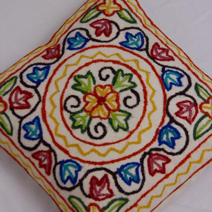White Crewel Cushion Cover 12×12 - Image 2