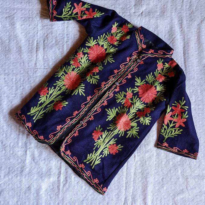 Dark Blue Aari Work Kids Coat (L 20)