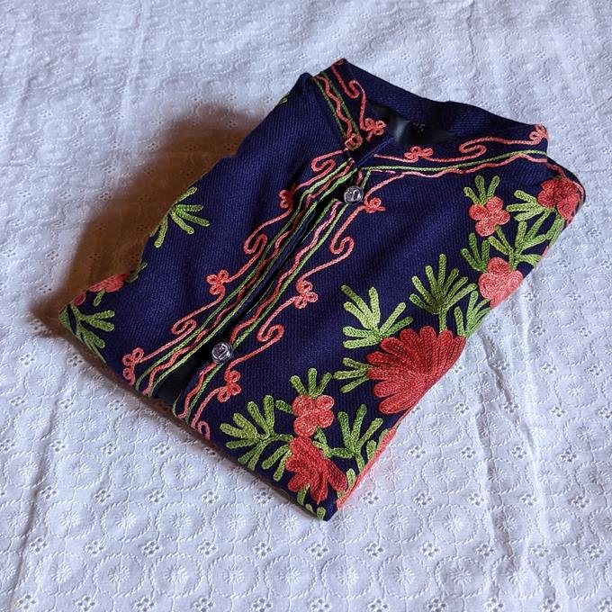 Dark Blue Aari Work Kids Coat (L 20) - Image 2