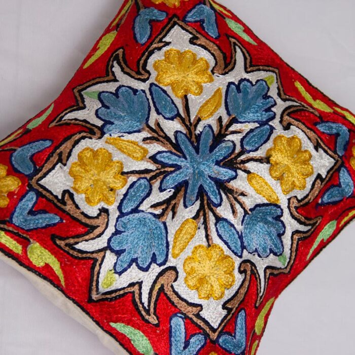 Red Bahar Kashmiri Chainstitch Cushion Cover 12×12 (Pair) - Image 2