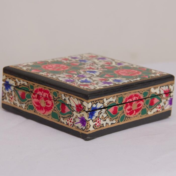 Red Rose Handcrafted Paper Machie Square Coaster Set - Image 3