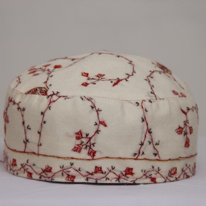 White Toosha Hand Sozni Cap