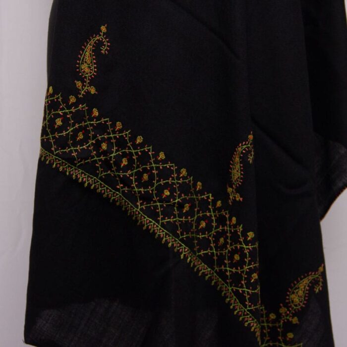 Black Polywool Stole with Hand Sozni Work - Image 2
