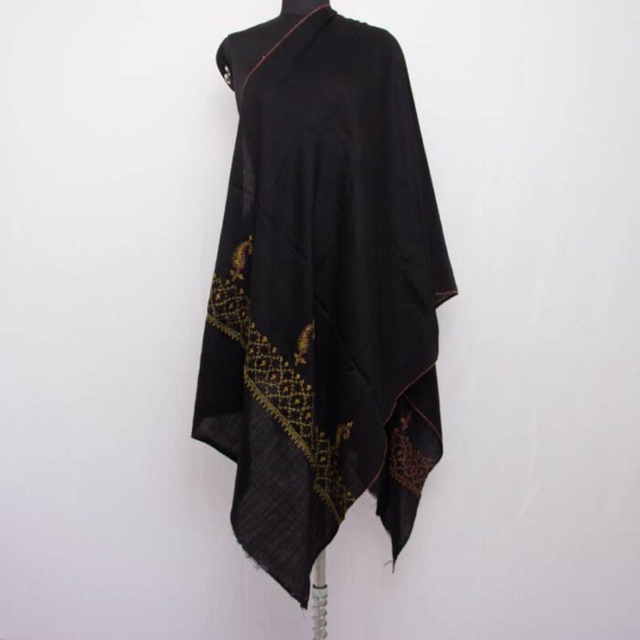 Black Polywool Stole with Hand Sozni Work