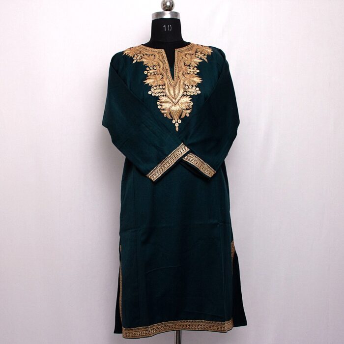 Dark Green Tweed Golden Tilla Pheran - Image 2