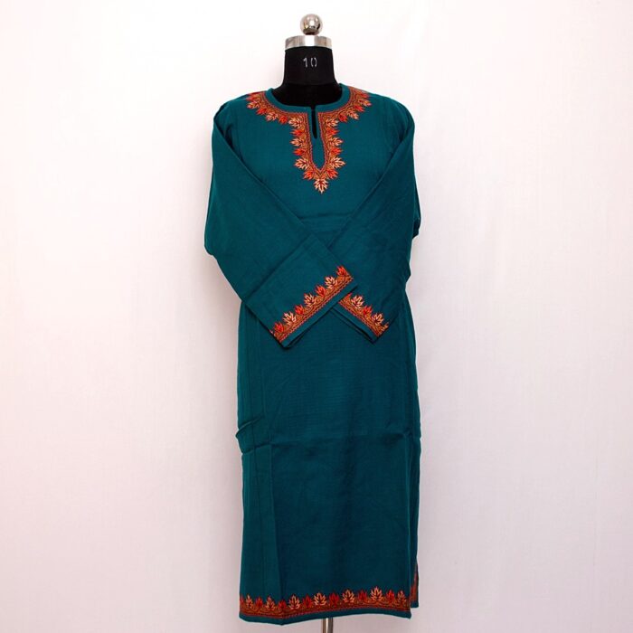 Dark Green Hand Sozni Raffal Pheran - Image 2