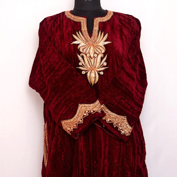 Maroon Wine Crush Velvet II Tilla Pheran