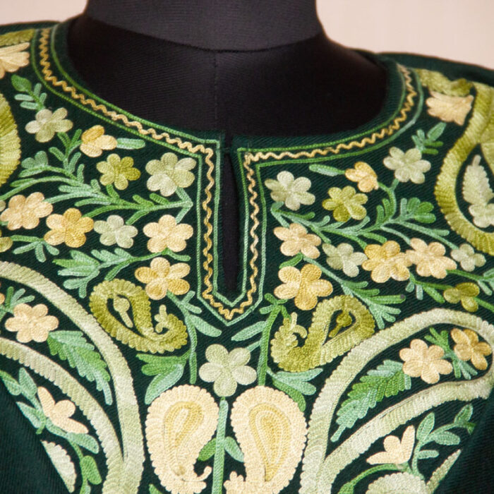 Dark Green Badami Raffal Aari Pheran - Image 2