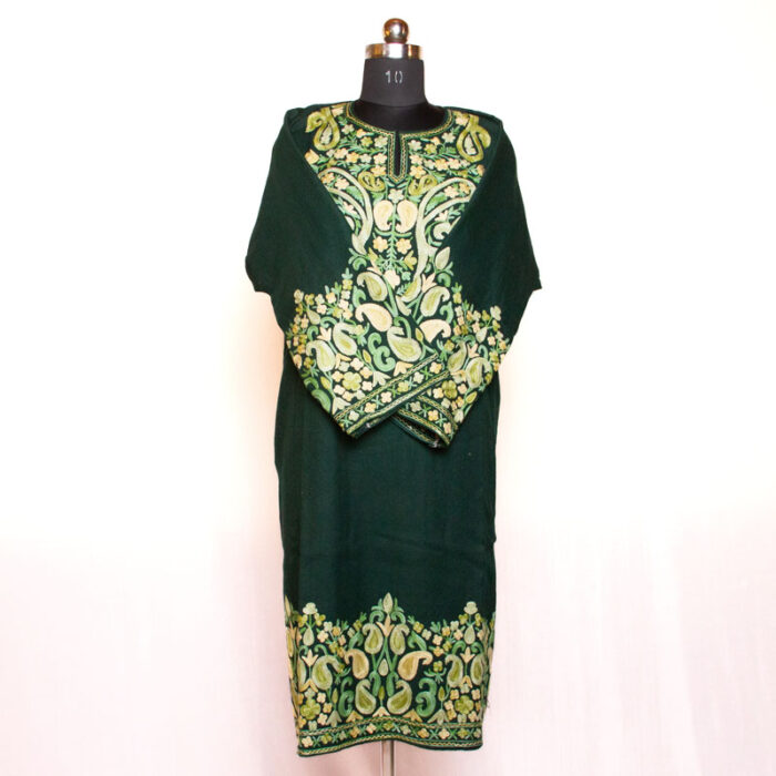 Dark Green Badami Raffal Aari Pheran - Image 3