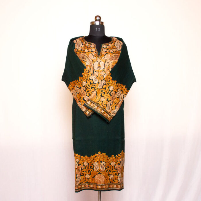 Dark Green Shahi Raffal Aari Pheran - Image 2