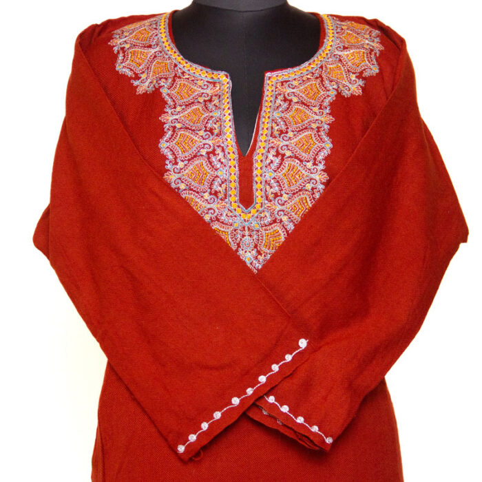 Brick Zari Cashmilon Pheran
